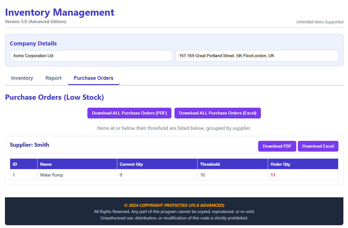 Inventory Management System V5.0 Advanced — Stock Tracking