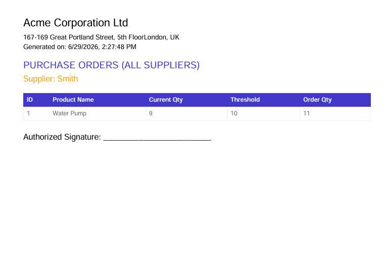 Inventory Management System V5.0 Advanced — Purchase Orders Tab