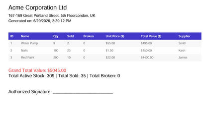 Inventory Management System V5.0 Advanced — Report Tab